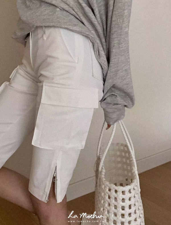 直條紋開衩工作五分褲